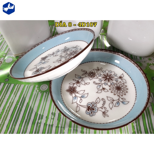đĩa sứ 8 inch - họa tiết 4d hoa nâu cách điệu độc lạ - 4D107