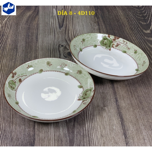 đĩa sứ 8 inch - họa tiết 4d bông hồng xanh lục đẹp - 4D110