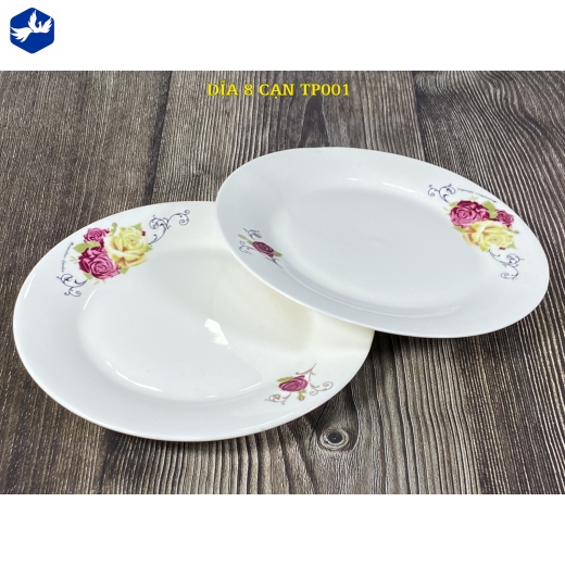 đĩa sứ cạn 8 inch - hoa hồng đẹp - TP001