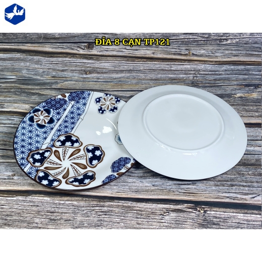 đĩa sứ cạn 8 inch - họa tiết 4d bông hoa cách điệu độc lạ - TP121