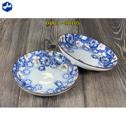 đĩa sứ 9 inch - hoa văn 4D hoa xanh đẹp - 4D105