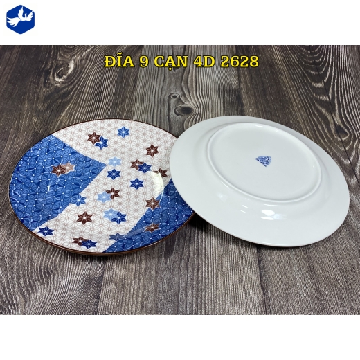 đĩa sứ cạn 9 inch - họa tiết 4d ngôi sao 6 cánh lạ mắt - 4D2628