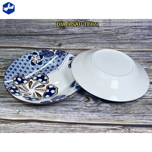 đĩa sứ sâu 9 inch - họa tiết 4d bông hoa cách điệu độc lạ - TP121