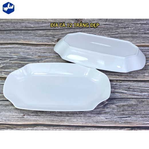 đĩa sứ cá 12 inch - men trắng bóng, đẹp, bền bỉ, cao cấp - TP trắng