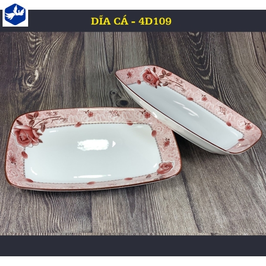 đĩa sứ cá - hoa văn 4D bông hồng đỏ đẹp - 4D109