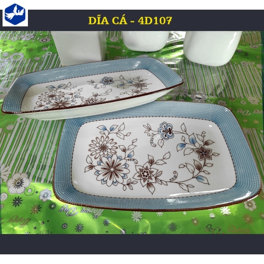 đĩa sứ cá - hoa văn 4D hoa nâu cách điệu độc lạ - 4D107