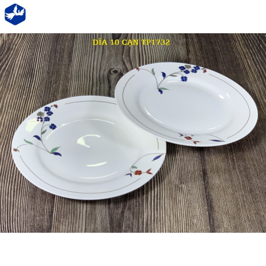 đĩa sứ cạn 10 inch - hoa cỏ cách điệu sang trọng - TP1732