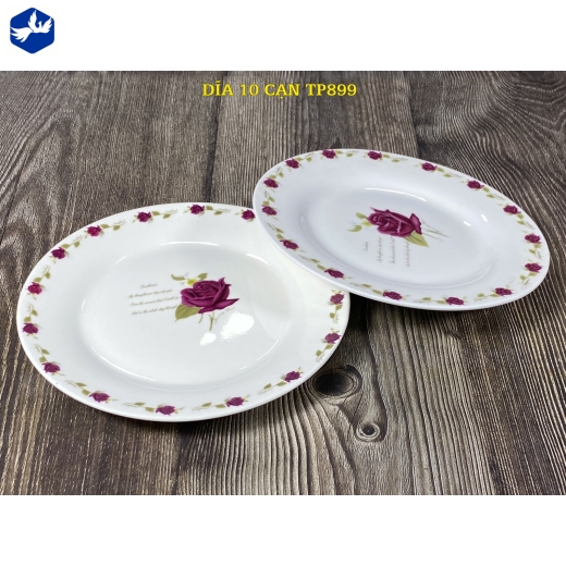 đĩa sứ cạn 10 inch - đóa hồng nhung đẹp - TP899