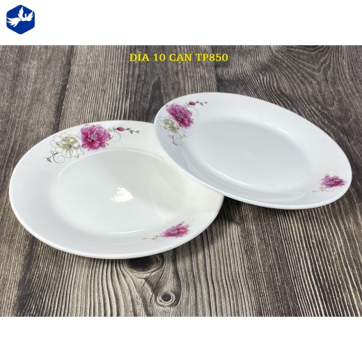 đĩa sứ cạn 10 inch - hoa mẫu đơn đẹp - TP850