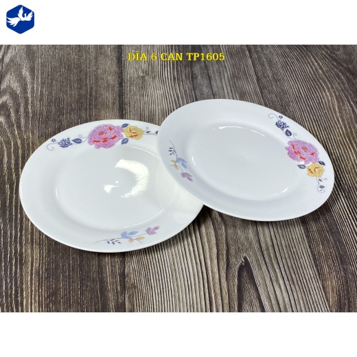 đĩa sứ cạn 6 inch - hoa mẫu đơn hồng cách điệu đẹp, lạ - TP1605