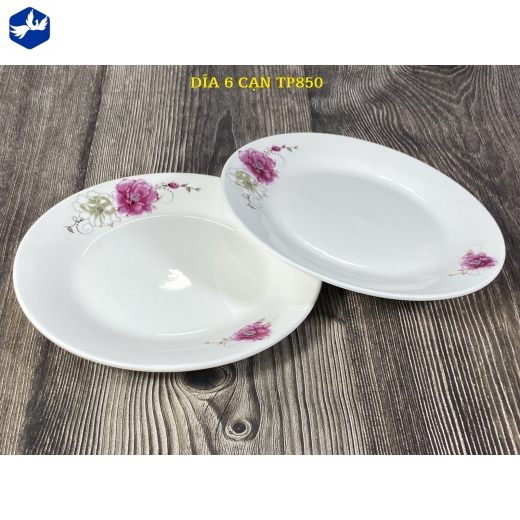 đĩa sứ cạn 6 inch - hoa mẫu đơn đẹp - TP850