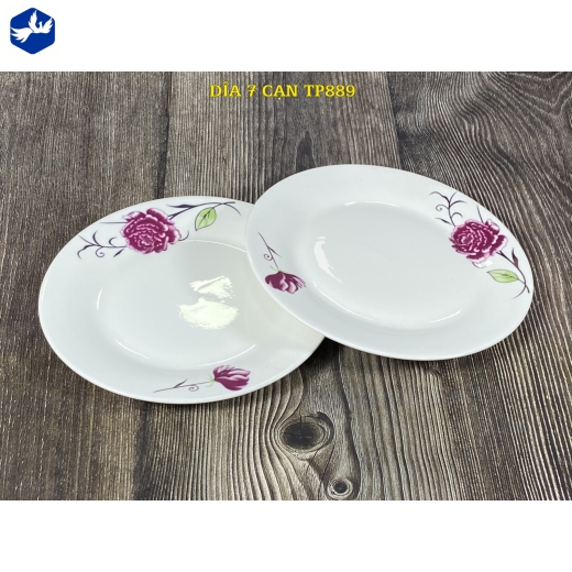 đĩa sứ cạn 7 inch - hoa mẫu đơn hồng đẹp, đẳng cấp - TP889