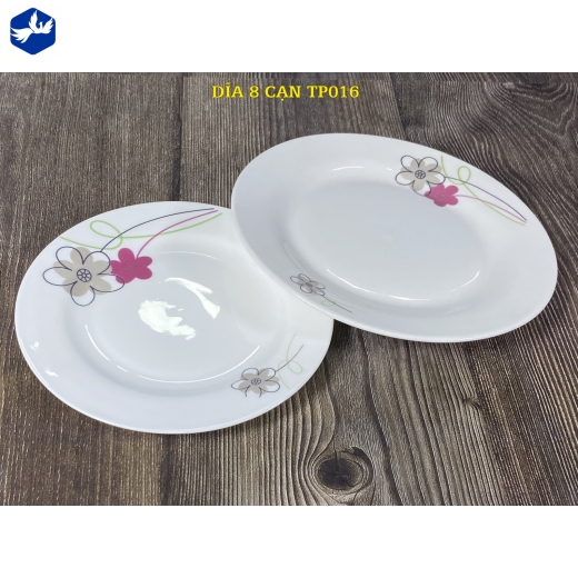 đĩa sứ cạn 8 inch - hoa mai cách điệu đẹp - TP016