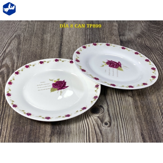 đĩa sứ cạn 8 inch - đóa hồng nhung đẹp - TP899