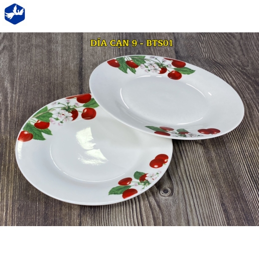 đĩa sứ cạn 9 inch - quả chery đỏ - BTS01