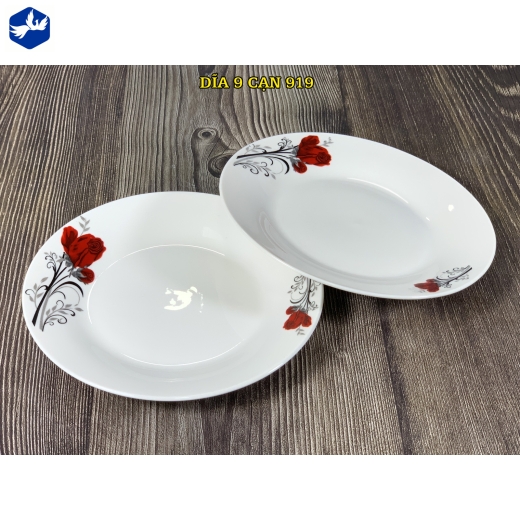 đĩa sứ cạn 9 inch - bông hồng nhung đỏ đẹp - 919