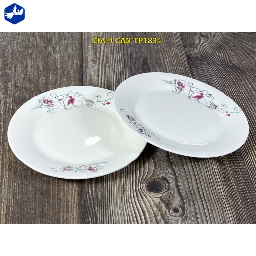 Đĩa sứ cạn 9 inch - hoa ly cách điệu đẹp - TP1834