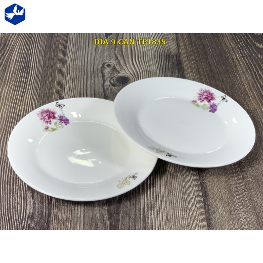đĩa sứ cạn 9 inch - hoa cúc tím đẹp - TP1835