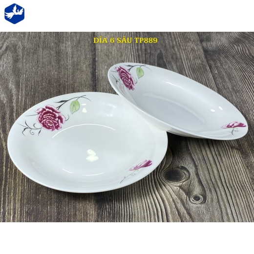 đĩa sứ sâu 6 inch - hoa mẫu đơn hồng đẹp, đẳng cấp - TP889