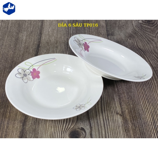đĩa sứ sâu 6 inch - hoa mai cách điệu đẹp - TP016