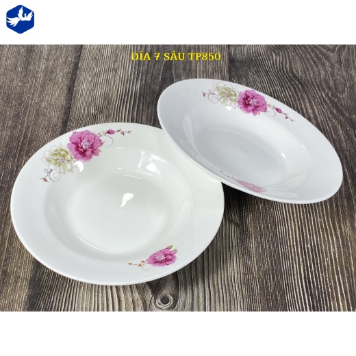 đĩa sứ sâu 7 inch - hoa mẫu đơn đẹp - TP850