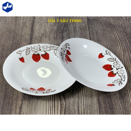 đĩa sứ sâu 7 inch - quả dâu tây đỏ đẹp lạ - TP890