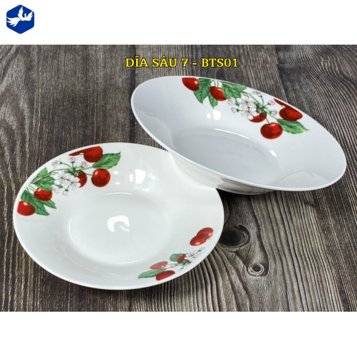 đĩa sứ sâu lòng 7 inch - quả chery đỏ - BTS01