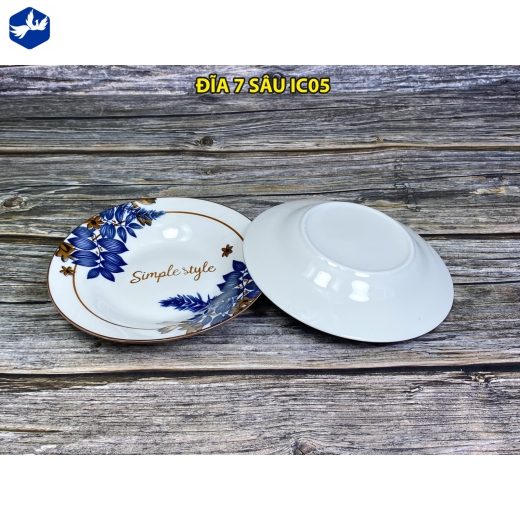 đĩa sứ sâu lòng 7 inch - hoa văn hoa lá cành đẹp - IC05