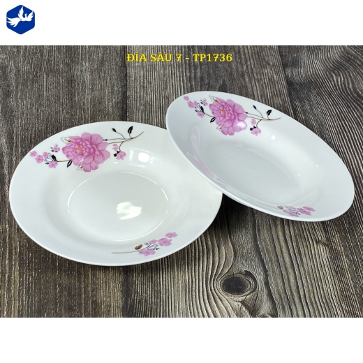 đĩa sứ sâu 7 inch - hoa mẫu đơn hồng đẹp - TP1736