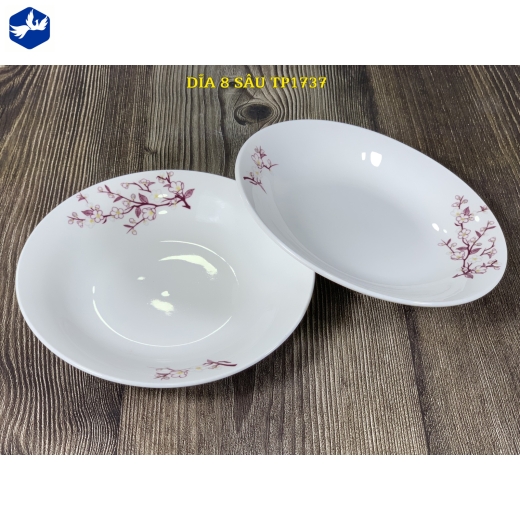 đĩa sứ sâu 8 inch - nhánh hoa mai đẹp - TP1737