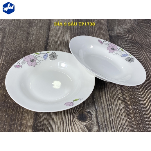 đĩa sứ sâu 9 inch - bông hoa cách điệu độc, lạ - TP1738
