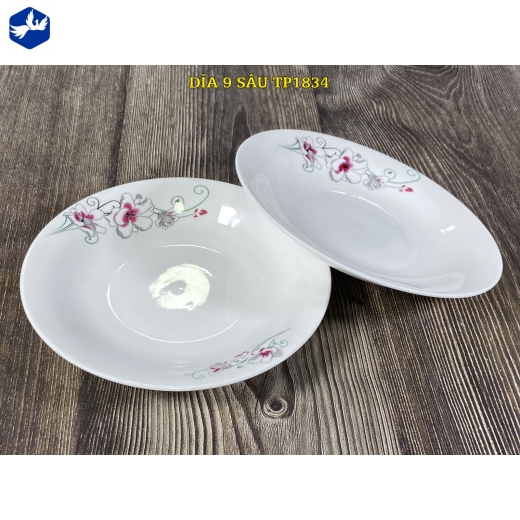 đĩa sứ sâu 9 inch - hoa ly cách điệu đẹp - TP1834
