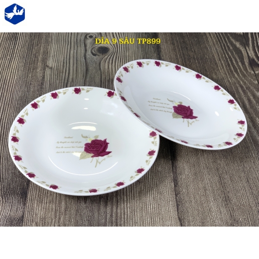 đĩa sứ sâu 9 inch - đóa hồng nhung đẹp - TP899