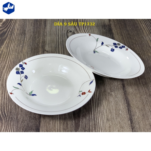 đĩa sứ sâu 9 inch - hoa cỏ cách điệu sang trọng - TP1732