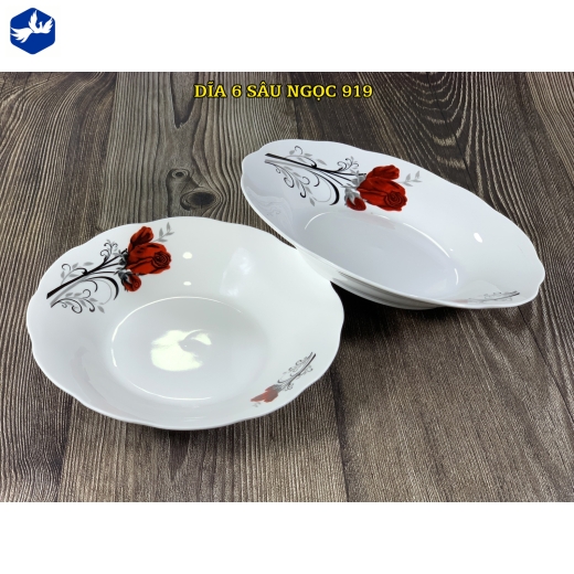 đĩa sứ sâu bèo 6 inch - hoa hồng nhung đỏ đẹp - 919