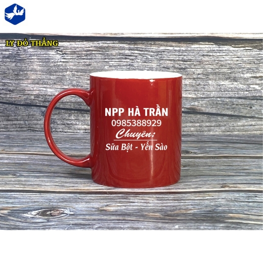 ly sứ thẳng men đỏ in lo go đẹp