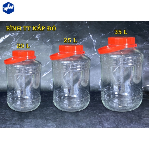 BÌNH NẮP ĐỎ 35L - BÌNH NGÂM THỦY TINH CAO CẤP, BỀN ĐẸP