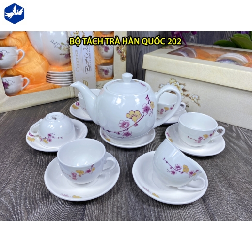 Bộ tách trà kiểu dáng hàn quốc hoa văn hoa đào đẹp / 202