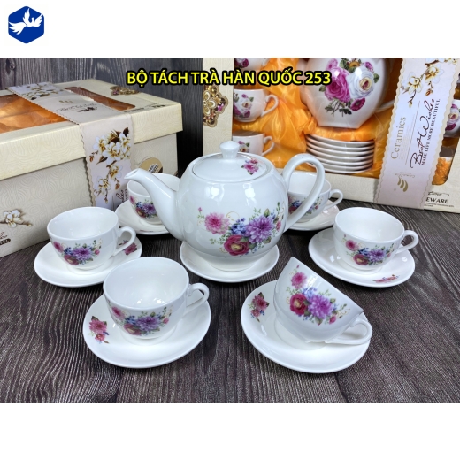 Bộ tách trà kiểu dáng hàn quốc hoa hồng, hoa thược dược đẹp / 253