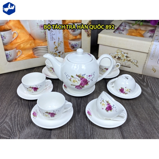 Bộ tách trà kiểu dáng hàn quốc hoa văn hoa hồng đẹp / 892