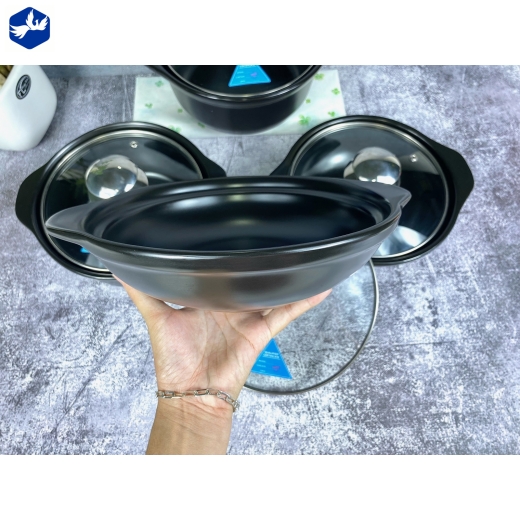 Nồi Đất Dung Tích 850ml Cạn Nắp Thủy Tinh
