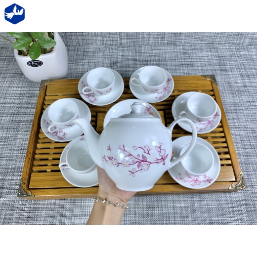 Bộ Tách Trà Bầu Họa Tiết Hoa Đào Cao Cấp Mã 1737 Dung Tích 550ml