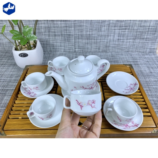 Bộ Tách Trà Vuông Họa Tiết Hoa Đào Cao Cấp Mã 1737 Dung Tích 550ml