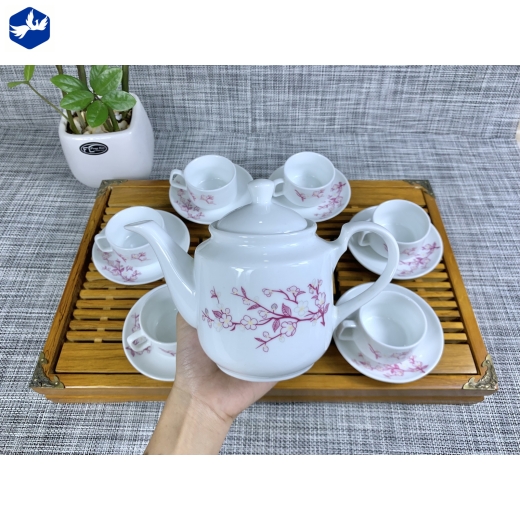 Bộ Tách Trà Vuông Họa Tiết Hoa Đào Cao Cấp Mã 1737 Dung Tích 550ml