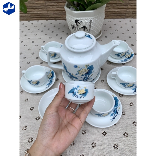 Bộ Tách Trà Vuông Cao Họa Tiết Hoa Cao Cấp Mã 870