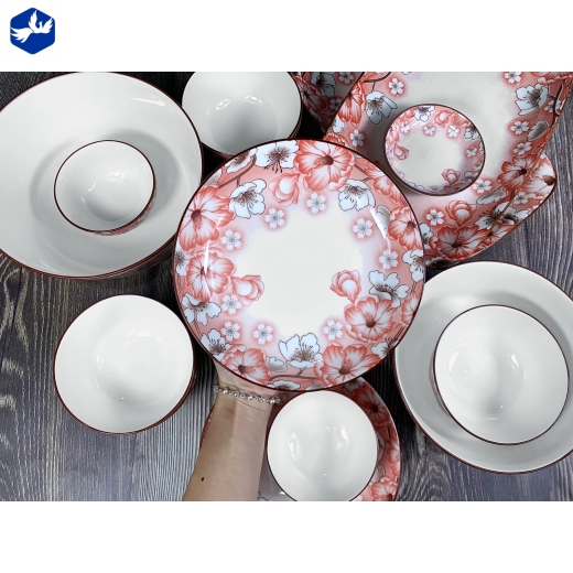bộ bàn ăn 10 món - hoa văn 4d hoa đỏ, hoa trắng đẹp - 4d106