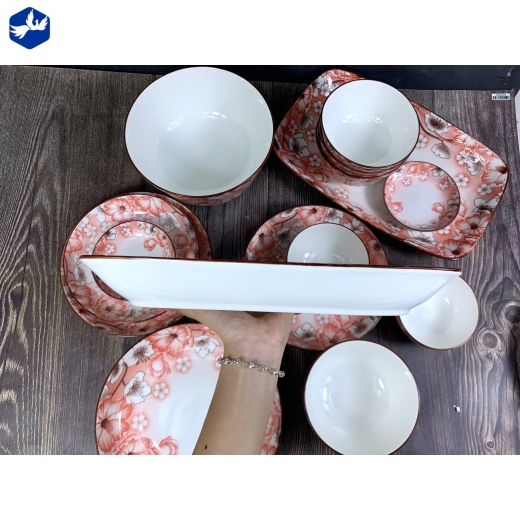 bộ bàn ăn 16 món - hoa văn 4d hoa đỏ, hoa trắng đẹp - 4d106
