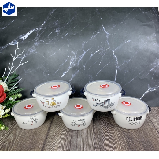 Thố Sứ Trắng In Họa Tiết Kiểu Hàn Quốc 