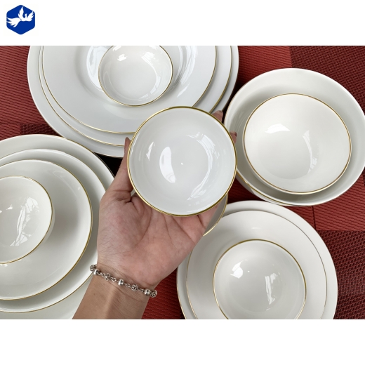Đĩa Muối Tiêu Trắng Chỉ Vàng Sứ Minh Châu