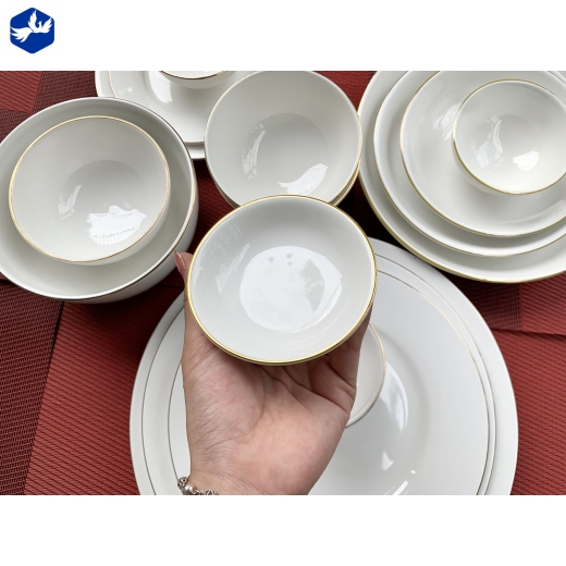 Đĩa Muối Tiêu Trắng Chỉ Vàng Sứ Minh Châu